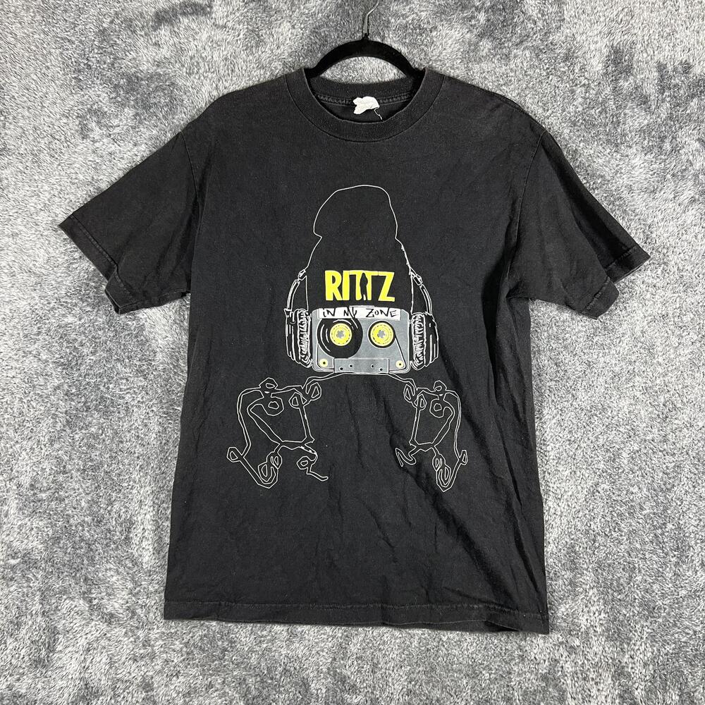 RITZ Shirt Mens M Black Strange Music Graphic Tee In My Zone Crew Neck